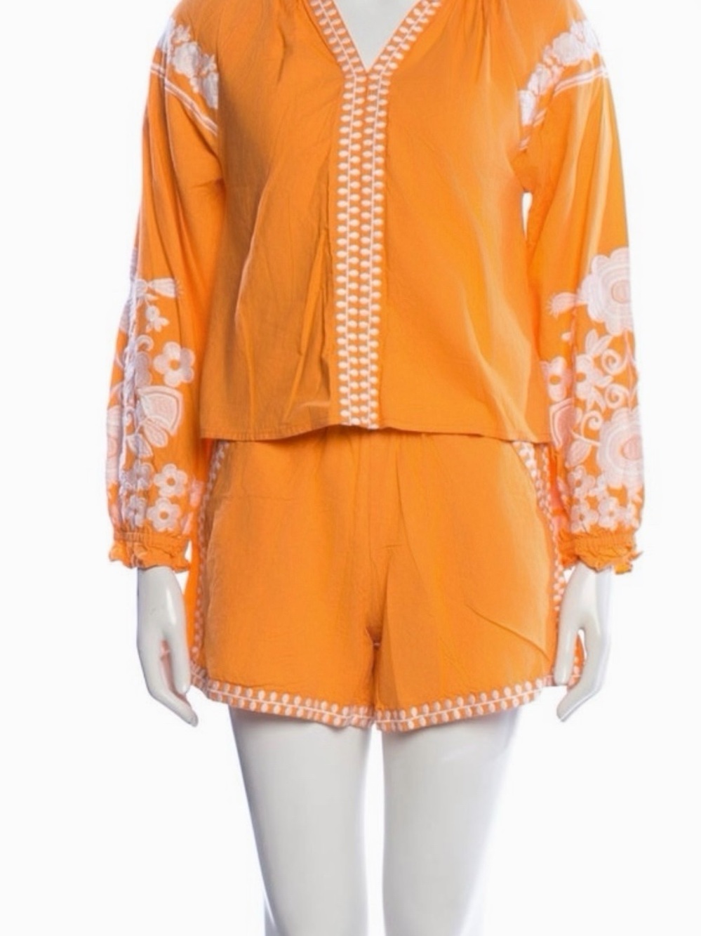Embroidered Orange Women's Shorts and top Set. Top size Small, Bottom Medium